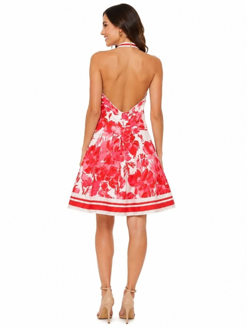 All About May Floral Halter Fit & Flare Dress Pink White Sz 10 Bold Floral - Picture 2 of 5